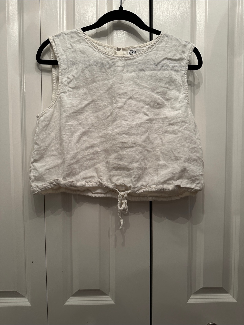 Zara 100% Linen White Drawstring Cropped Tank L